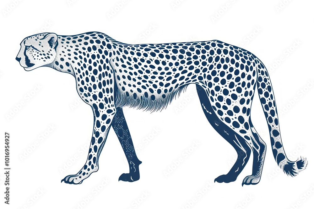 Fototapeta premium Antique of cheetah wildlife leopard drawing.