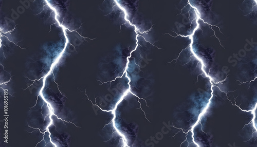 Lightning. Seamless watercolor pattern isolated with white highlights, png