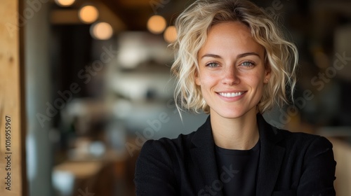 An image of a woman with curly hair in a relaxed and casual outfit, embodying natural beauty and confidence.