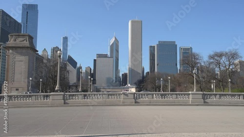 Chicago Downtown, Business Skyscrapers in Background. Illinois. Business District. USA