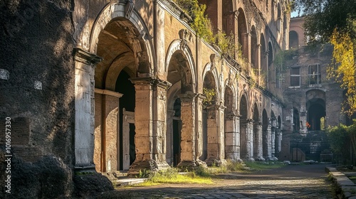 Sunlit Arches and Columns: The Majestic Exterior of the Theatre of Marcellus in Rome, Italy photo