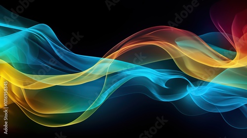 Abstract Colorful Smoke Waves on Black Background. Creative Digital Art Design.