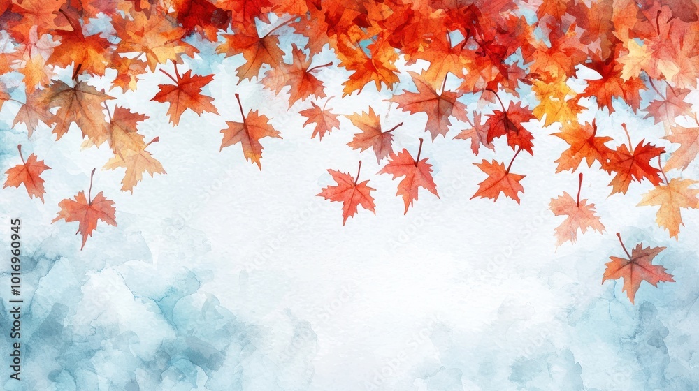 Watercolor Autumn Leaves Hanging from Branch Generative AI Watercolor Autumn Leaves Hanging from Branch Generative AI
