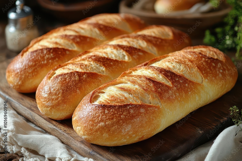 golden freshly baked baguette resting on a rustic wooden board capturing the texture of the crust and warmth of freshly made bread inviting all to experience the delight of french cuisine golden freshly baked baguette resting on a rustic wooden board capturing the texture of the crust and warmth of freshly made bread inviting all to experience the delight of french cuisine