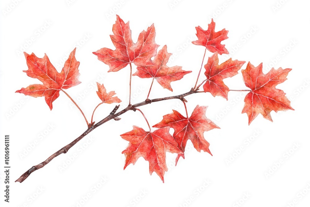 Watercolor Branch with Autumn Leaves Generative AI Watercolor Branch with Autumn Leaves Generative AI