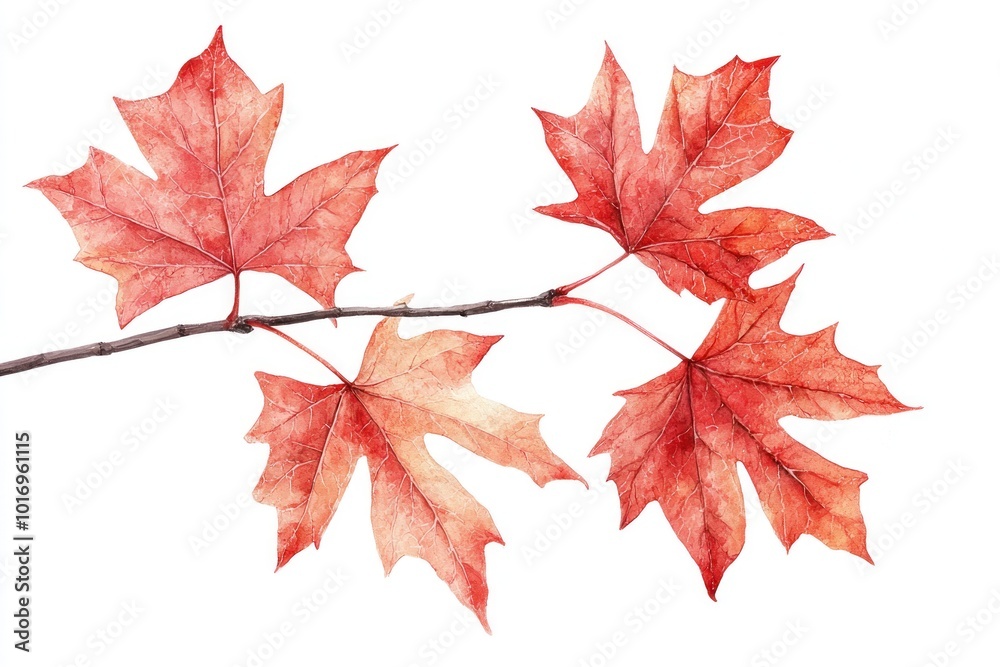 Watercolor Branch with Autumn Leaves Generative AI Watercolor Branch with Autumn Leaves Generative AI
