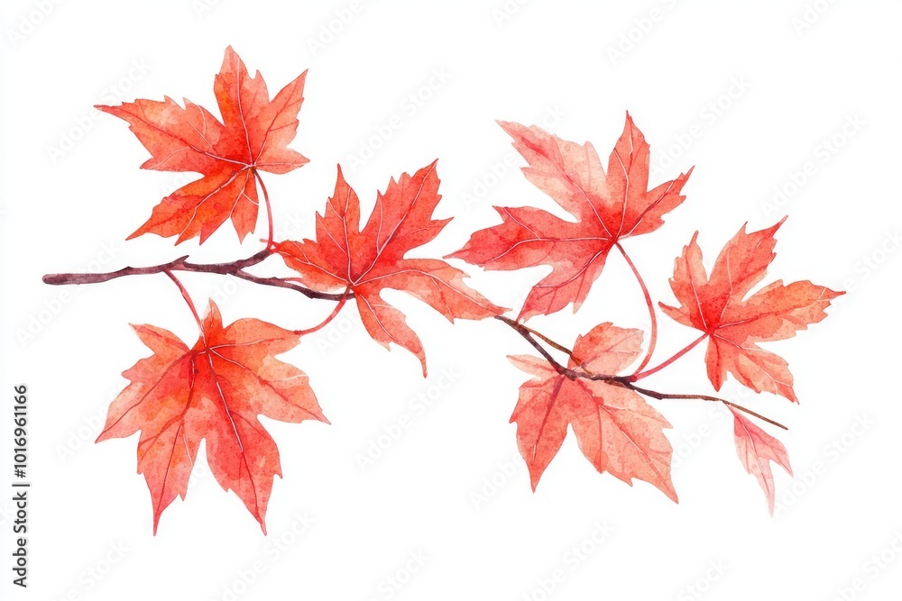 Watercolor Branch with Autumn Leaves Generative AI Watercolor Branch with Autumn Leaves Generative AI