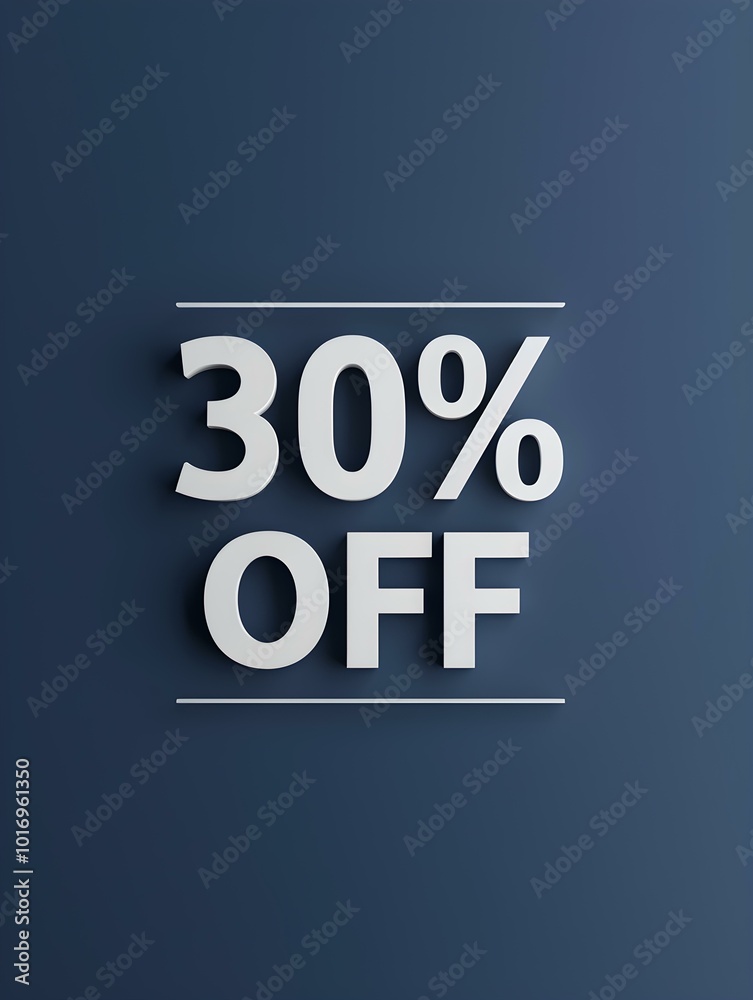 White '30% OFF' Promotional Sign on a Navy Blue Background White '30% OFF' Promotional Sign on a Navy Blue Background