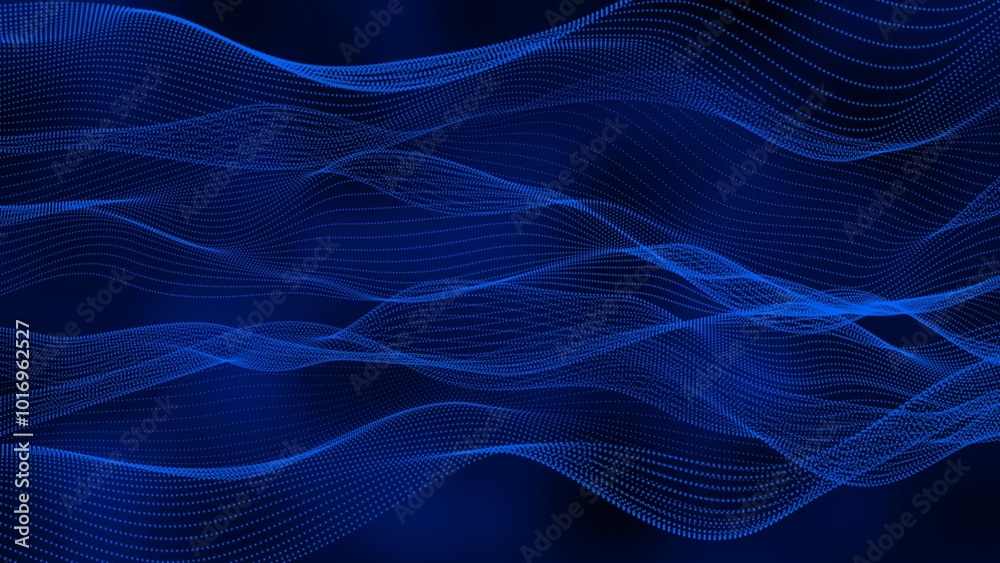 Blue color background digital particle line wave