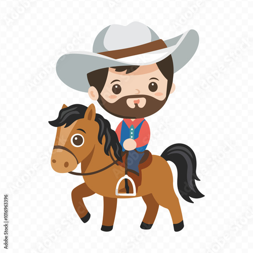 Set of Wild West Elements: Cowboy Equipment, Rodeo Silhouettes, and Lasso-Throwing American Cowboys on Horseback