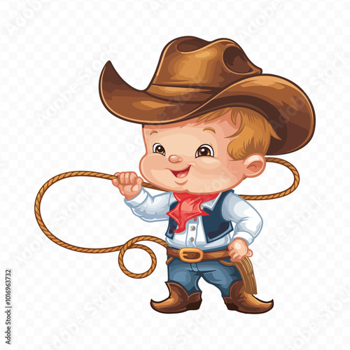 Set of Wild West Elements: Cowboy Equipment, Rodeo Silhouettes, and Lasso-Throwing American Cowboys on Horseback