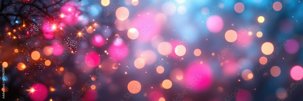 Christmas lights are twinkling on a branch with a colorful bokeh background Christmas lights are twinkling on a branch with a colorful bokeh background