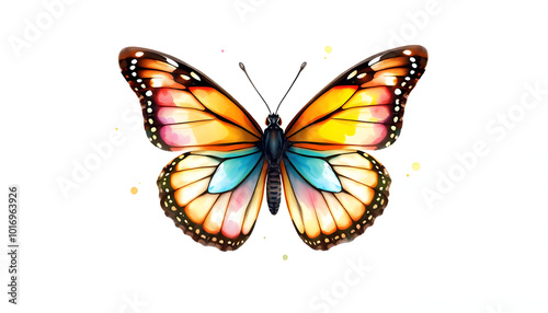 Butterfly watercolor illustration.Manual composition.Big Set watercolor elements isolated with white highlights, png