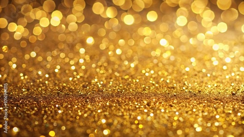 Metallic gold glitter textured background close up