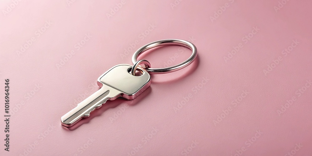 Metallic keychain on pale pink background Metallic keychain on pale pink background