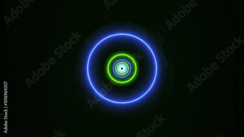 Blue green color neon circle zoom in tunnel background