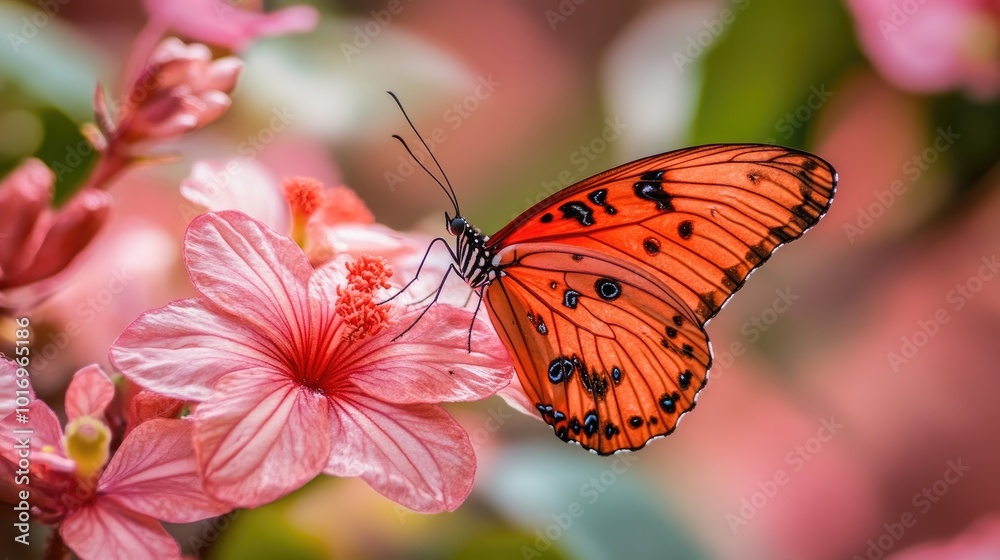 Vibrant Butterfly on Beautiful Pink Flower Vibrant Butterfly on Beautiful Pink Flower