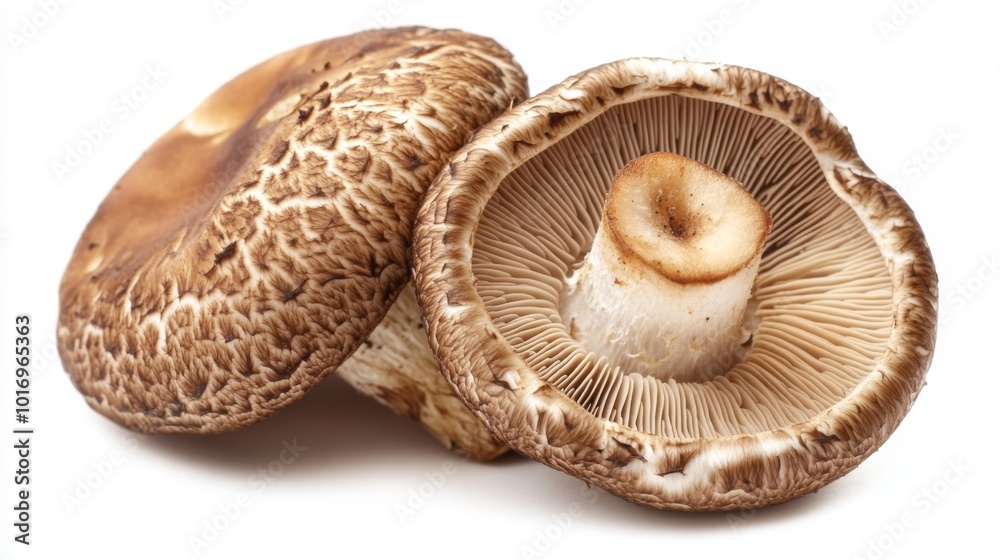 Fresh Shiitake Mushrooms on White Background Fresh Shiitake Mushrooms on White Background