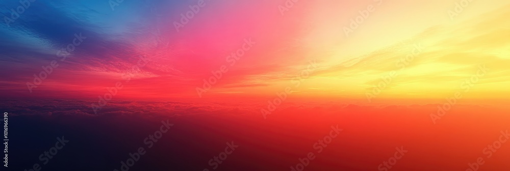 Naklejka premium Stunning sunset panorama with vibrant clouds below the horizon