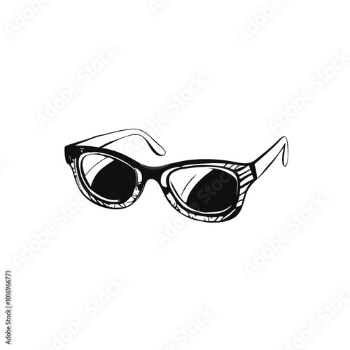 Stylized sunglasses in black and white, fashion accessory drawing.