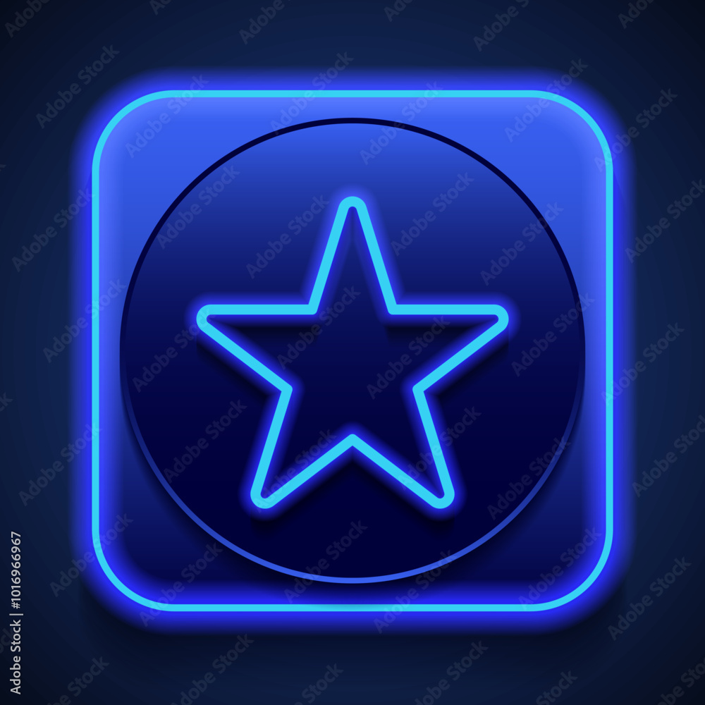 Star simple icon vector. Flat design. Blue neon style on button. With shadow Star simple icon vector. Flat design. Blue neon style on button. With shadow