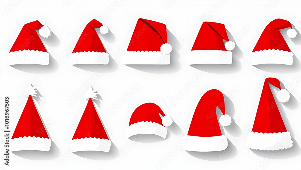 collection red santa claus hats isolated white perfect festive designs collection red santa claus hats isolated white perfect festive designs