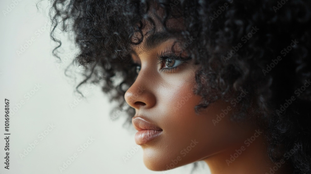 Fototapeta premium Profile of a Young Woman with Curly Hair