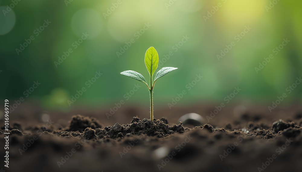 Fototapeta premium New Life Sprout in Soil - Growth and Rebirth - Eco-Friendly Concept