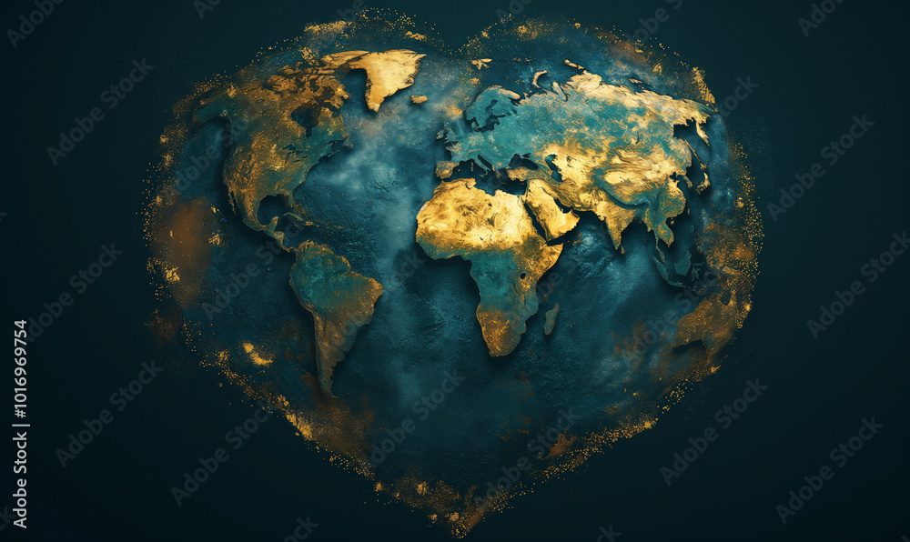 Fototapeta premium Creative design of a heart-shaped globe on an abstract background.