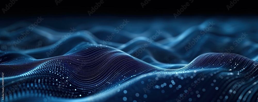 Fototapeta premium Abstract Blue Particle Waves - Digital Technology Background - Website Banner