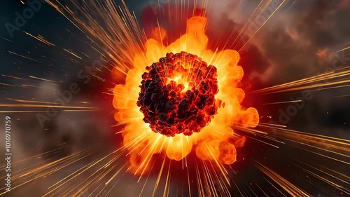 Fiery Explosion with Radiating Sparks and Smoke

 photo