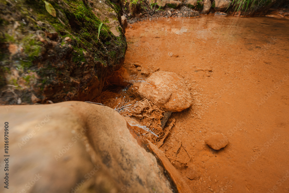 Obraz premium Rural landscapes featuring natural springs, integral to Kichwa Otavalo culture. Scenes highlight traditional clothing, barefoot walks in streams, and daily life in harmony with nature