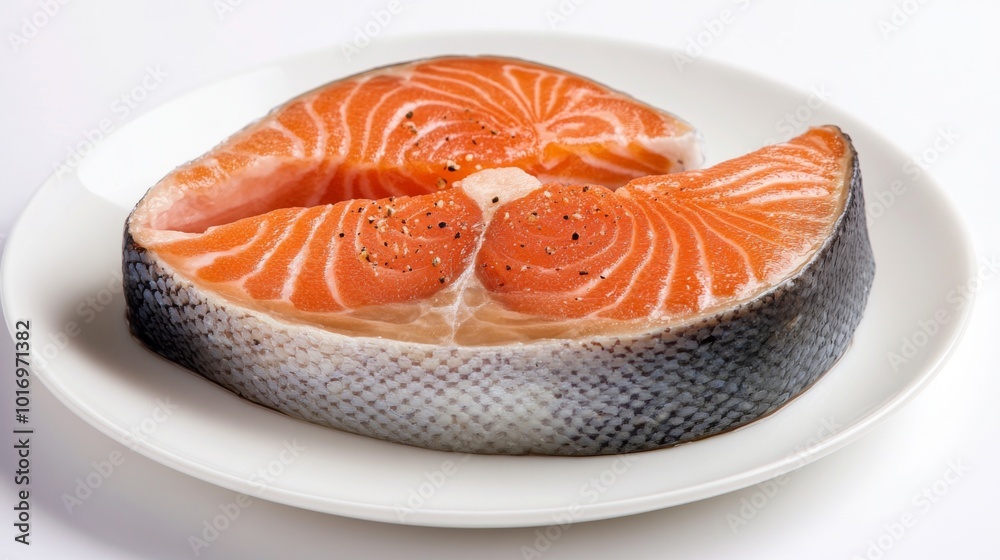 Fresh Salmon Fillet on White Plate Fresh Salmon Fillet on White Plate