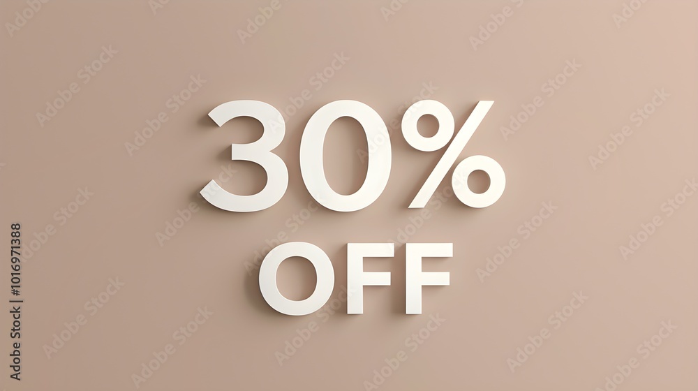 White '30% OFF' Promotional Sign on a Beige Background with Copy Space White '30% OFF' Promotional Sign on a Beige Background with Copy Space