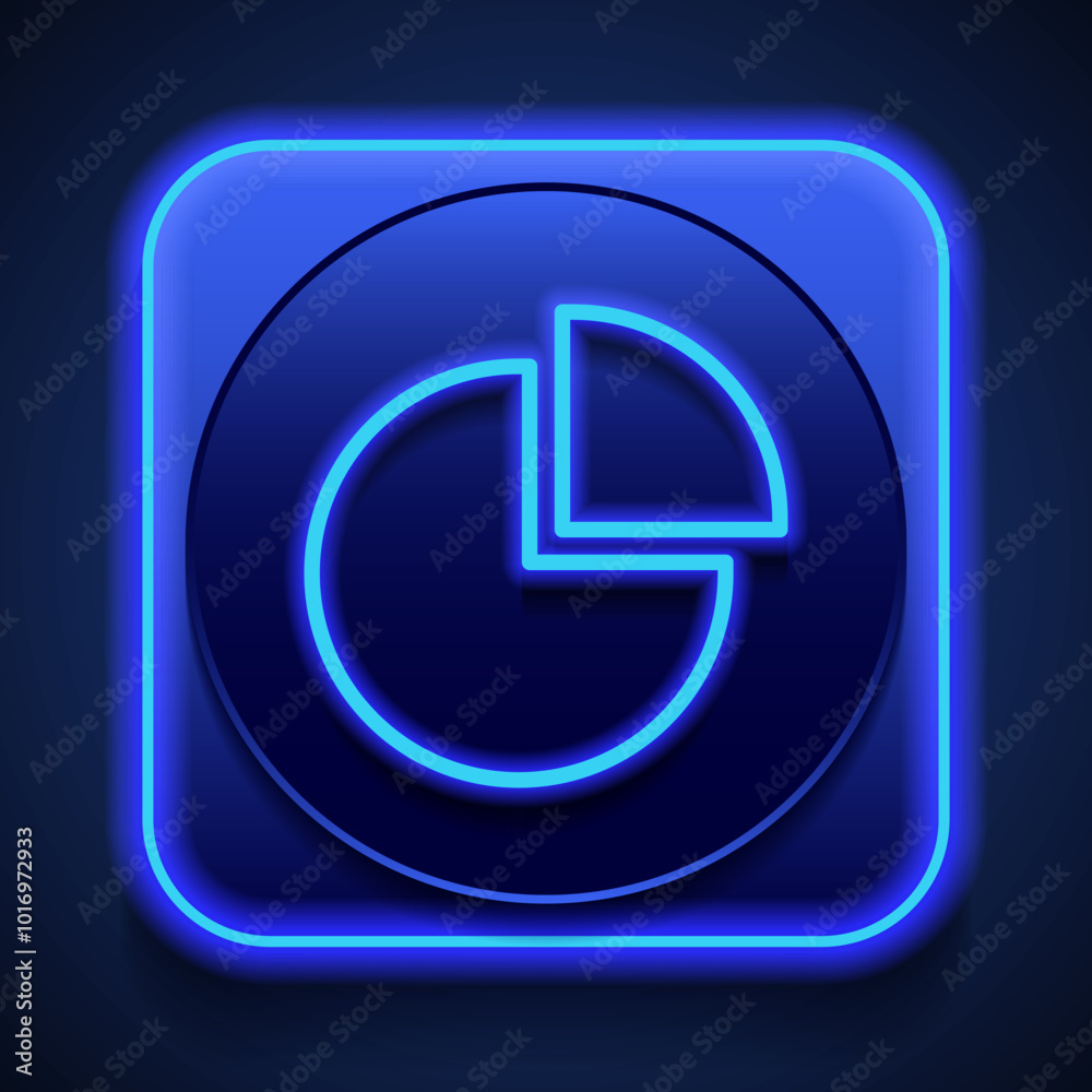 Pie Chart simple icon. Flat design. Blue neon style on button. With shadow Pie Chart simple icon. Flat design. Blue neon style on button. With shadow