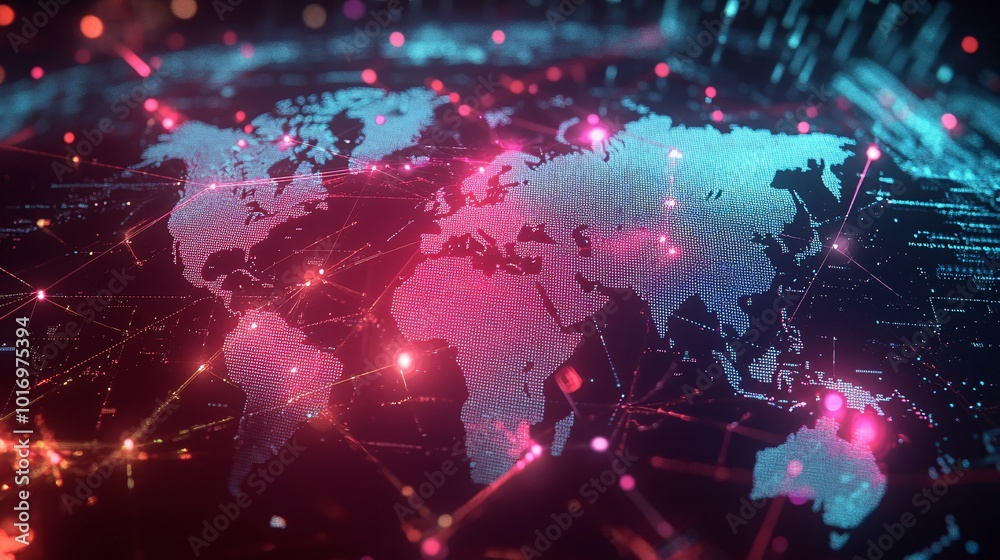 Global Network with Glowing Lines and Dots Depicting the World Map Global Network with Glowing Lines and Dots Depicting the World Map