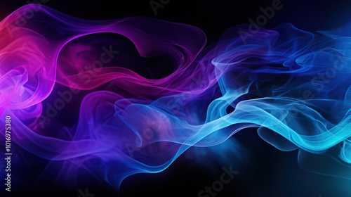 Abstract colorful smoke, pink blue neon light on black background, vapor, futuristic, dynamic, technology