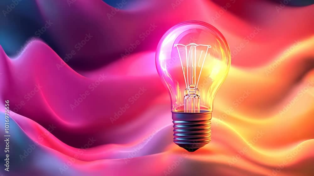 A light bulb is lit up on a purple and pink background. The light bulb is the only object in the image, and it is the main focus. The colors of the background create a dreamy and whimsical mood A light bulb is lit up on a purple and pink background. The light bulb is the only object in the image, and it is the main focus. The colors of the background create a dreamy and whimsical mood