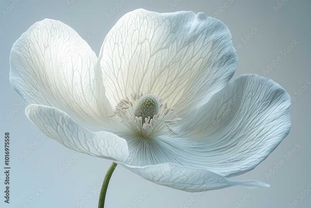 Obraz premium elegant white flower with intricate petals soft focus macro photography on pure white background emphasis on delicate details
