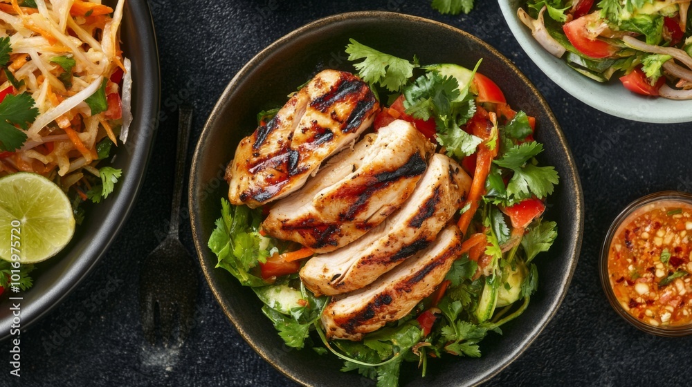 Grilled Chicken Salad with Fresh Vegetables and Herbs Grilled Chicken Salad with Fresh Vegetables and Herbs