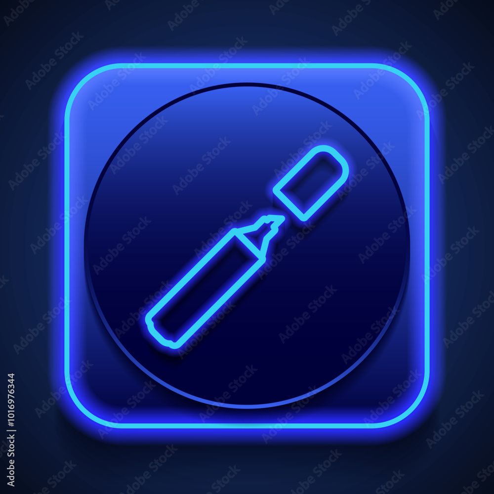 Marker, highlighter simple icon. Flat design. Blue neon style on button. With shadow Marker, highlighter simple icon. Flat design. Blue neon style on button. With shadow