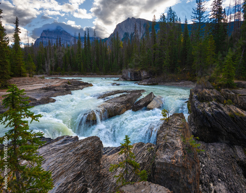 Glacial waterfall in mountains