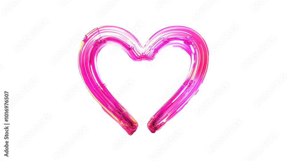 Glowing Pink Heart Shape with Neon Brush Stroke Effect on White Background – Symbol of Love, Romance, and Passion in Minimalistic