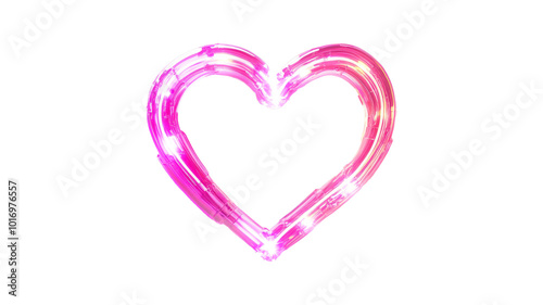 Glowing Pink Heart Shape with Neon Brush Stroke Effect on White Background – Symbol of Love, Romance, and Passion in Minimalistic