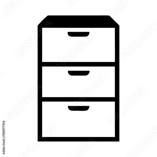 Minimalist three-drawer filing cabinet design, simple and functional, black and white