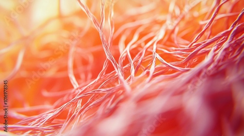 Obraz na płótnie collagen fibers in human tissue, detailed fibrous composition, elastic and strong, organic texture, microscopic biological structure, realistic medical illustration w salonie