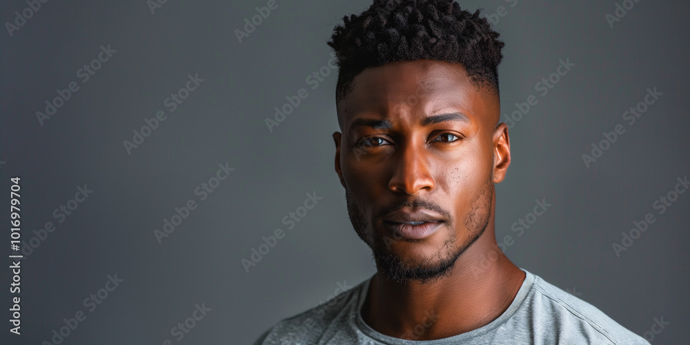 Obraz premium Confident Young Man with Stylish Hair Against a Neutral Background