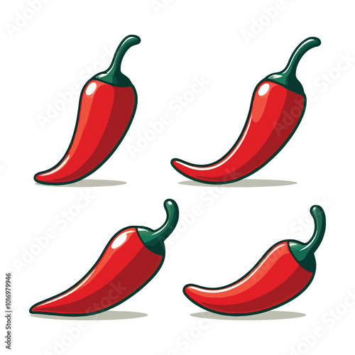Set of a red chili pepper with a green stem