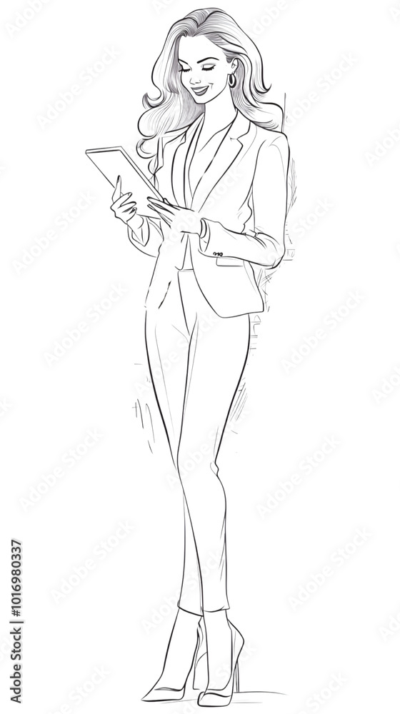 line art illustration of a businesswoman isolated on transparent PNG. line art illustration of a businesswoman isolated on transparent PNG.