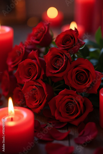 red rose and candles